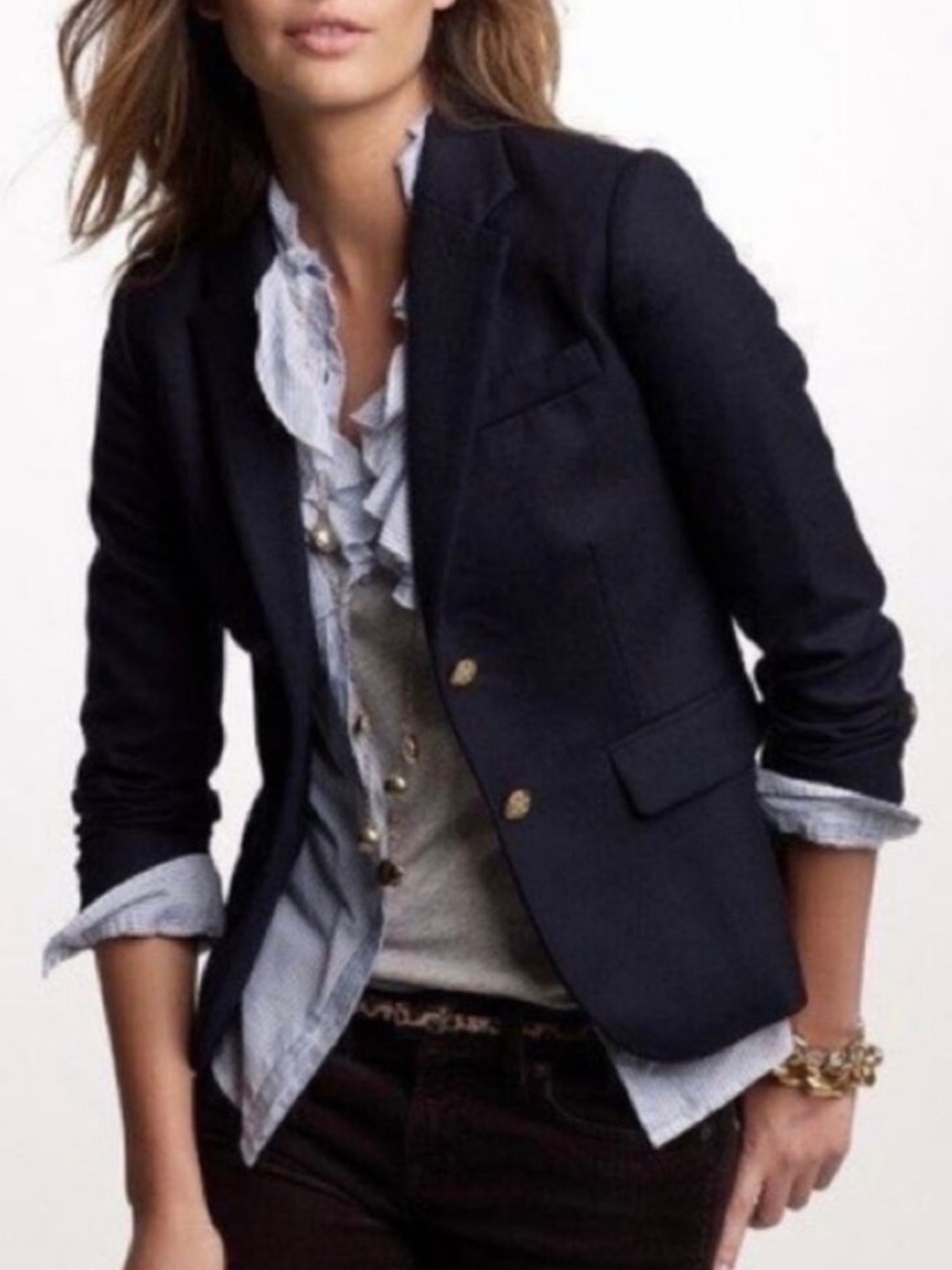 J.Crew School Boy Women’s  Wool Blend Navy Blazer with Gold Buttons Sz 0